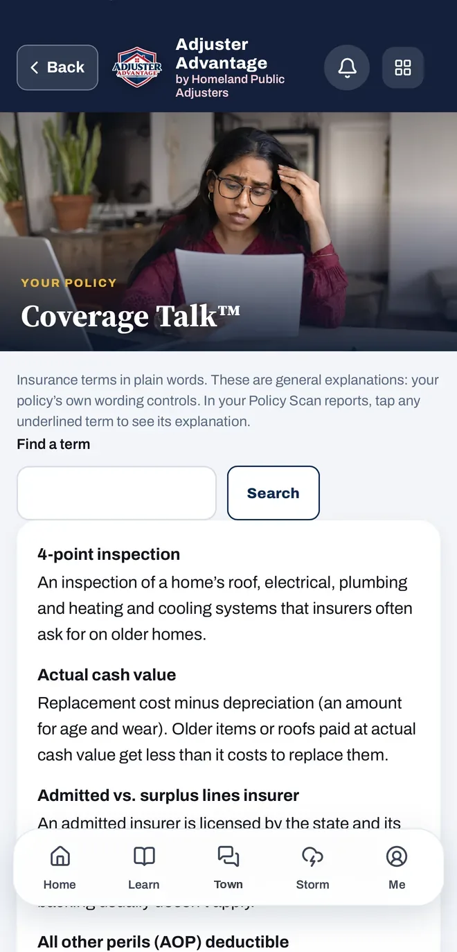 Coverage Talk in the app: insurance terms explained in plain words