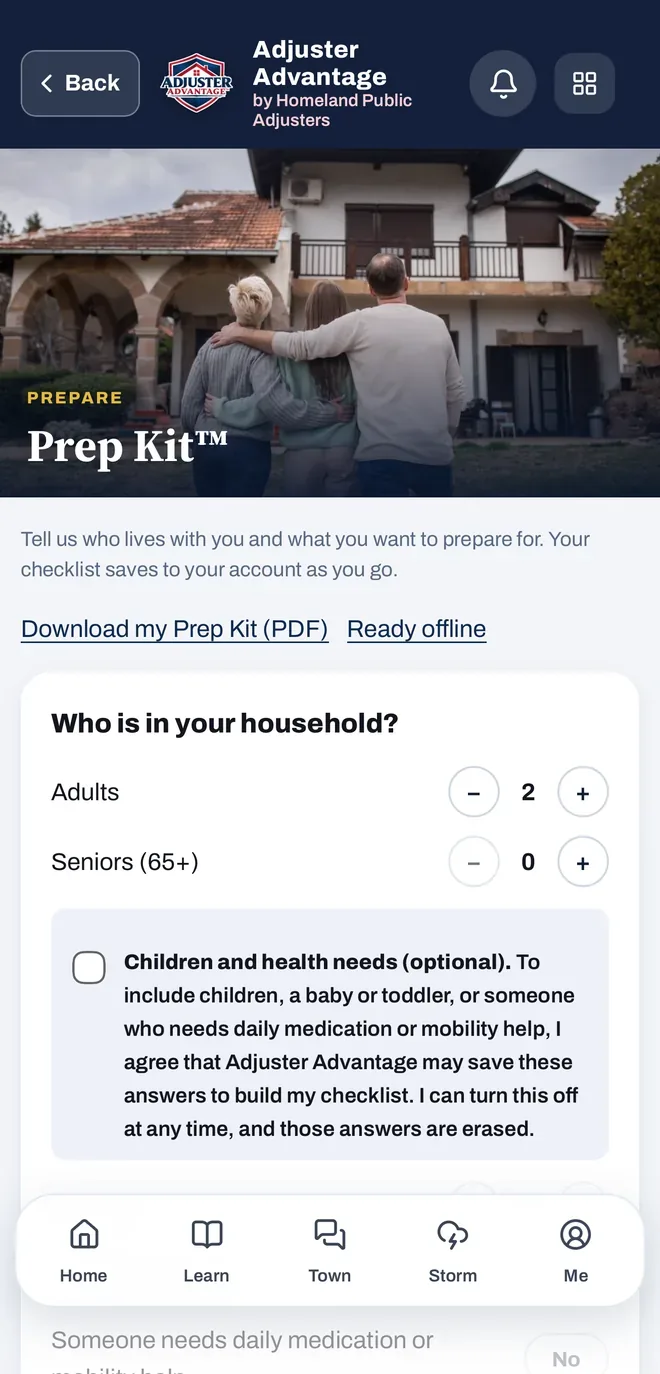 Prep Kit in the app: a storm checklist built around your household