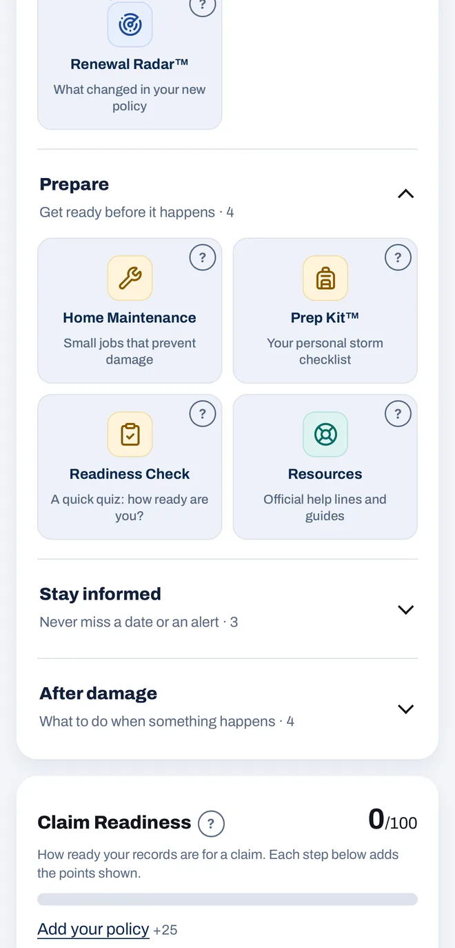 The Prepare tools and the Claim Readiness score in the app