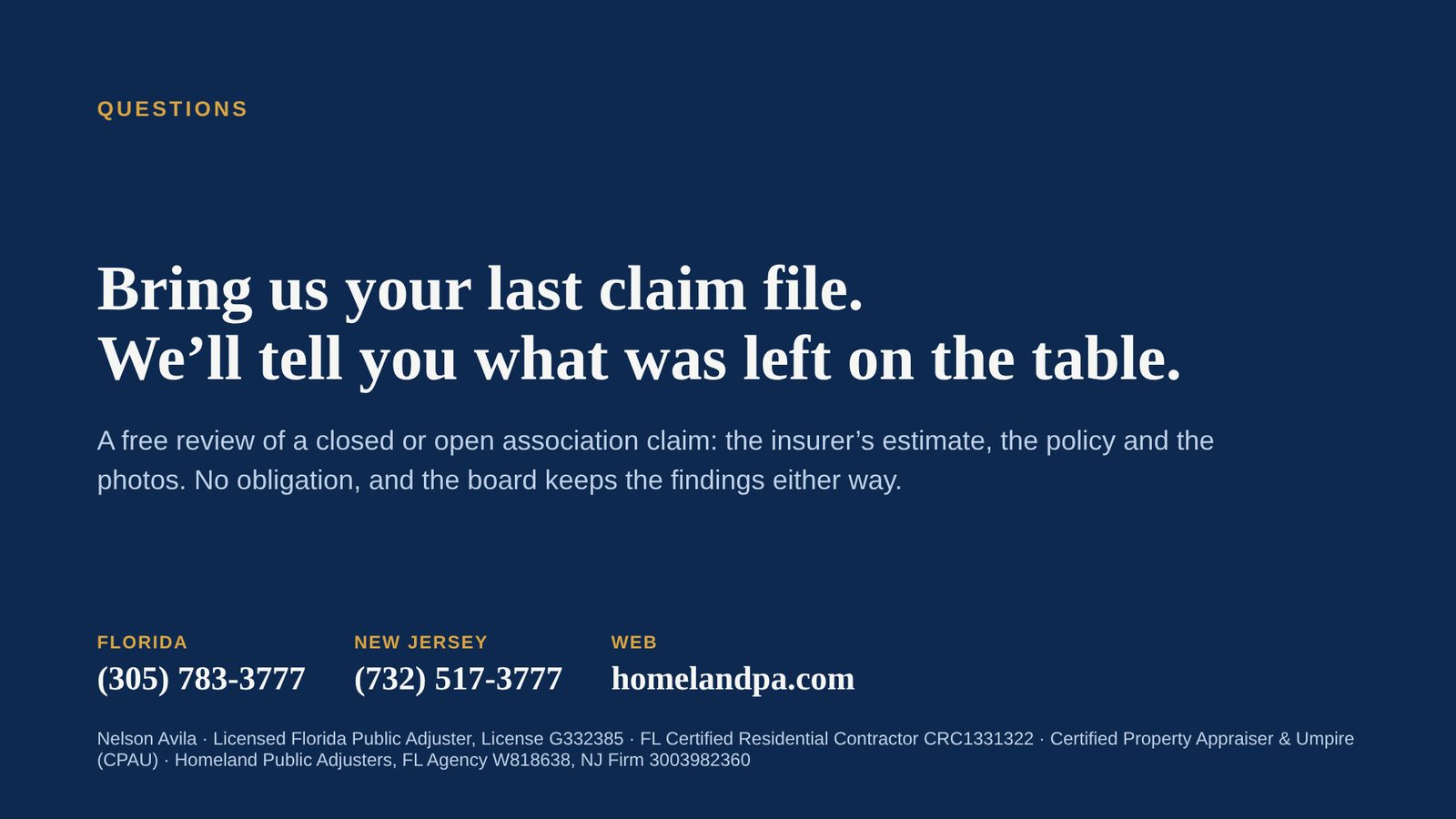 Slide 12 of the Board Education Session: Bring us your last claim file