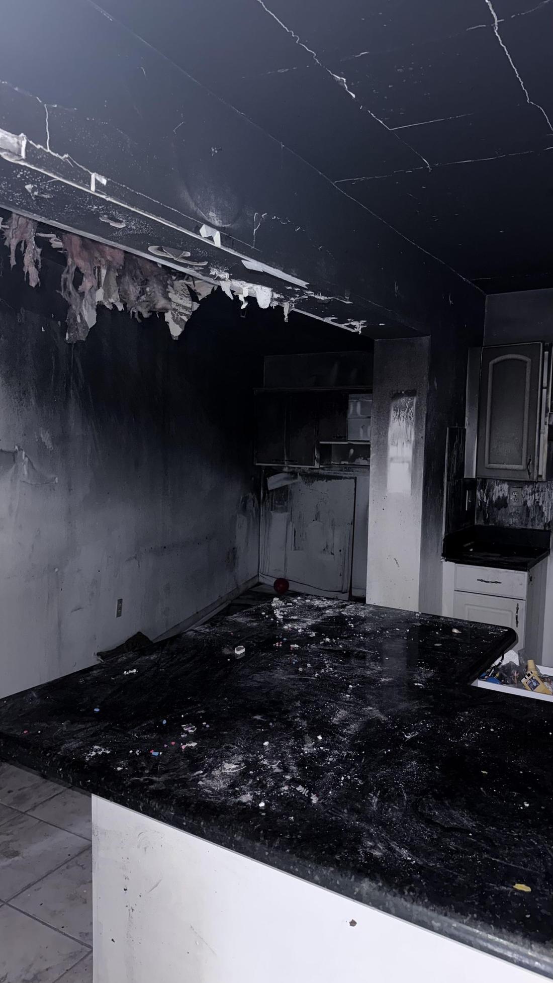 Kitchen cabinets and counters burned in a fire — the kind of claim Homeland handles for Atlantic City, NJ property owners