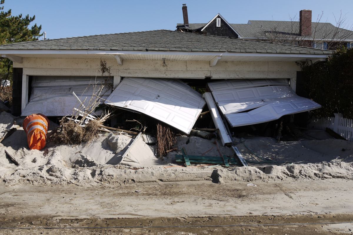 Collapsed garage from storm damage at a home in New Jersey