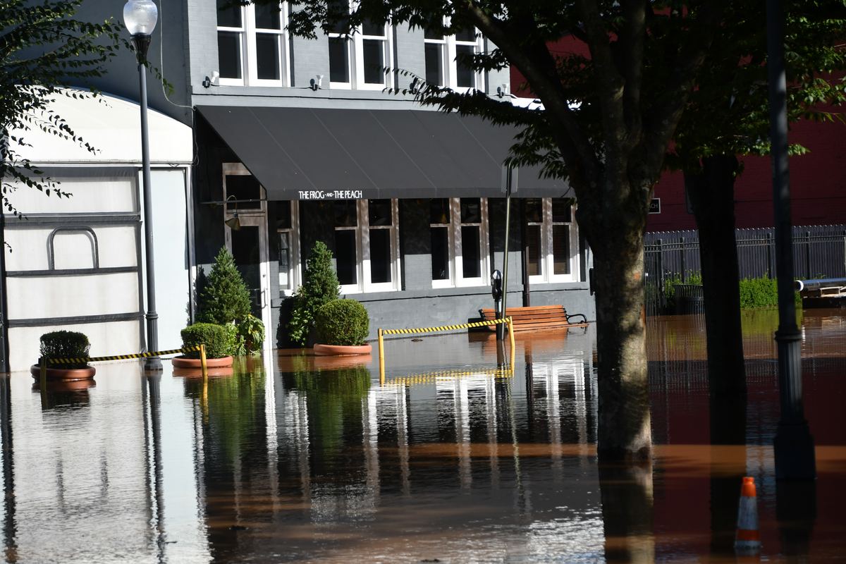 Flooded storefronts after hurricane remnants in New Brunswick, NJ