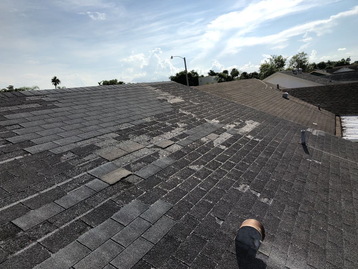 Mismatched roof shingles after a partial repair, the kind of dispute Florida’s matching law addresses