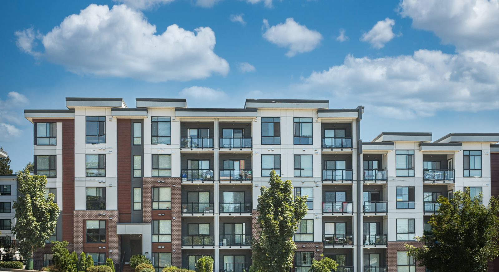 Exterior of a mid-rise condominium building