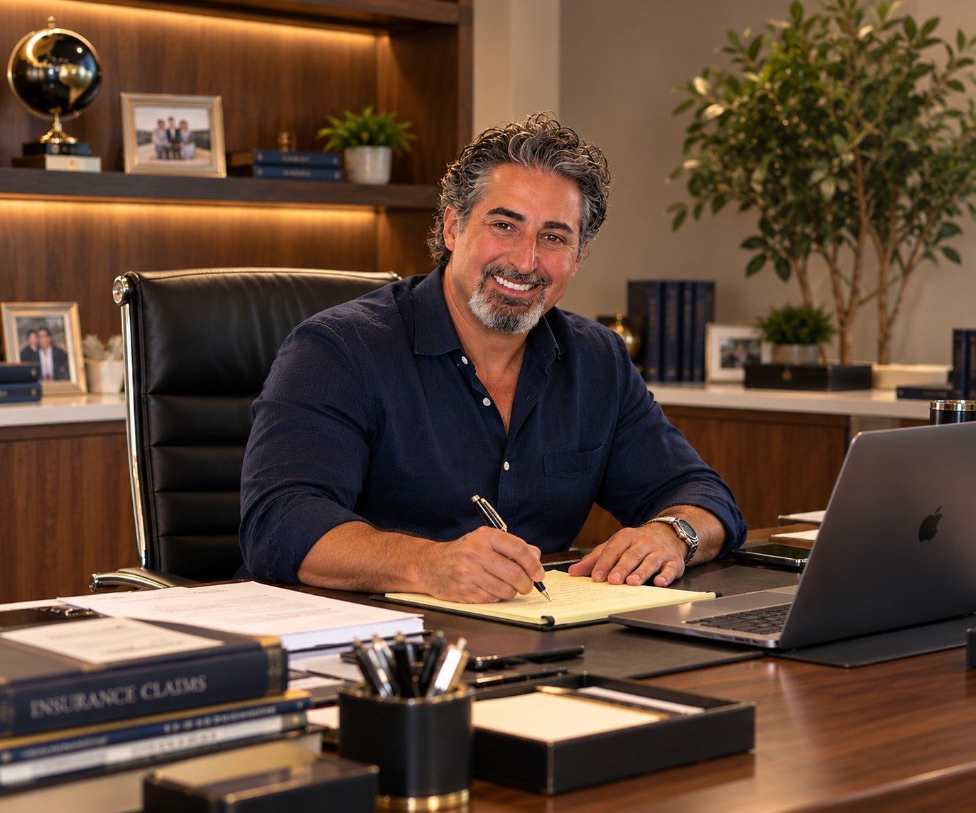 Nelson Avila, licensed Florida public adjuster, at his desk in the Homeland Public Adjusters office