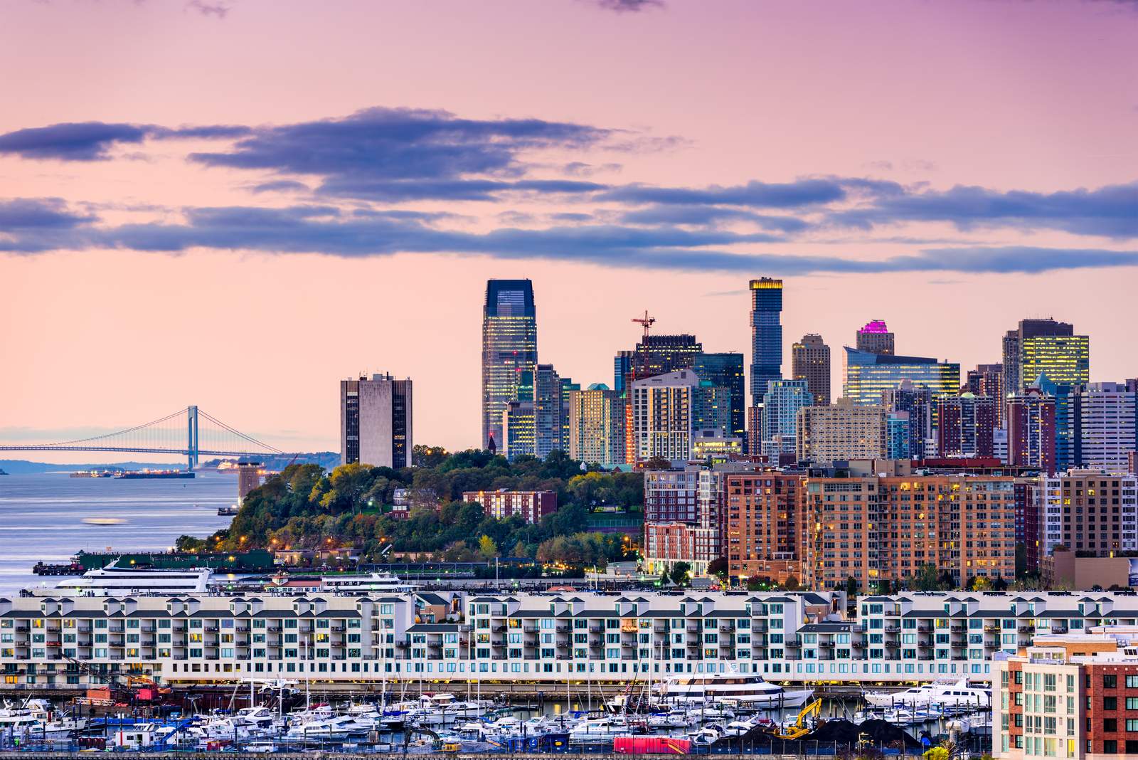 Jersey City, NJ waterfront skyline and marina — Homeland Public Adjusters serves Jersey City property owners