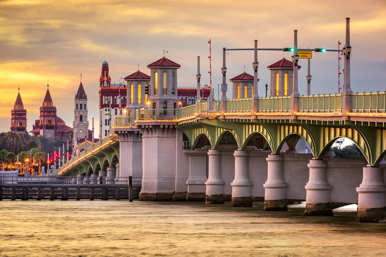 Historic bridge and waterfront at sunset in St Augustine, FL — Homeland Public Adjusters serves St Augustine property owners