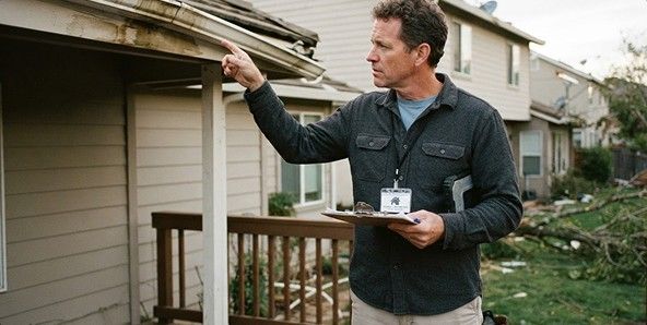 Public adjuster inspecting storm damage to a roof in Florida