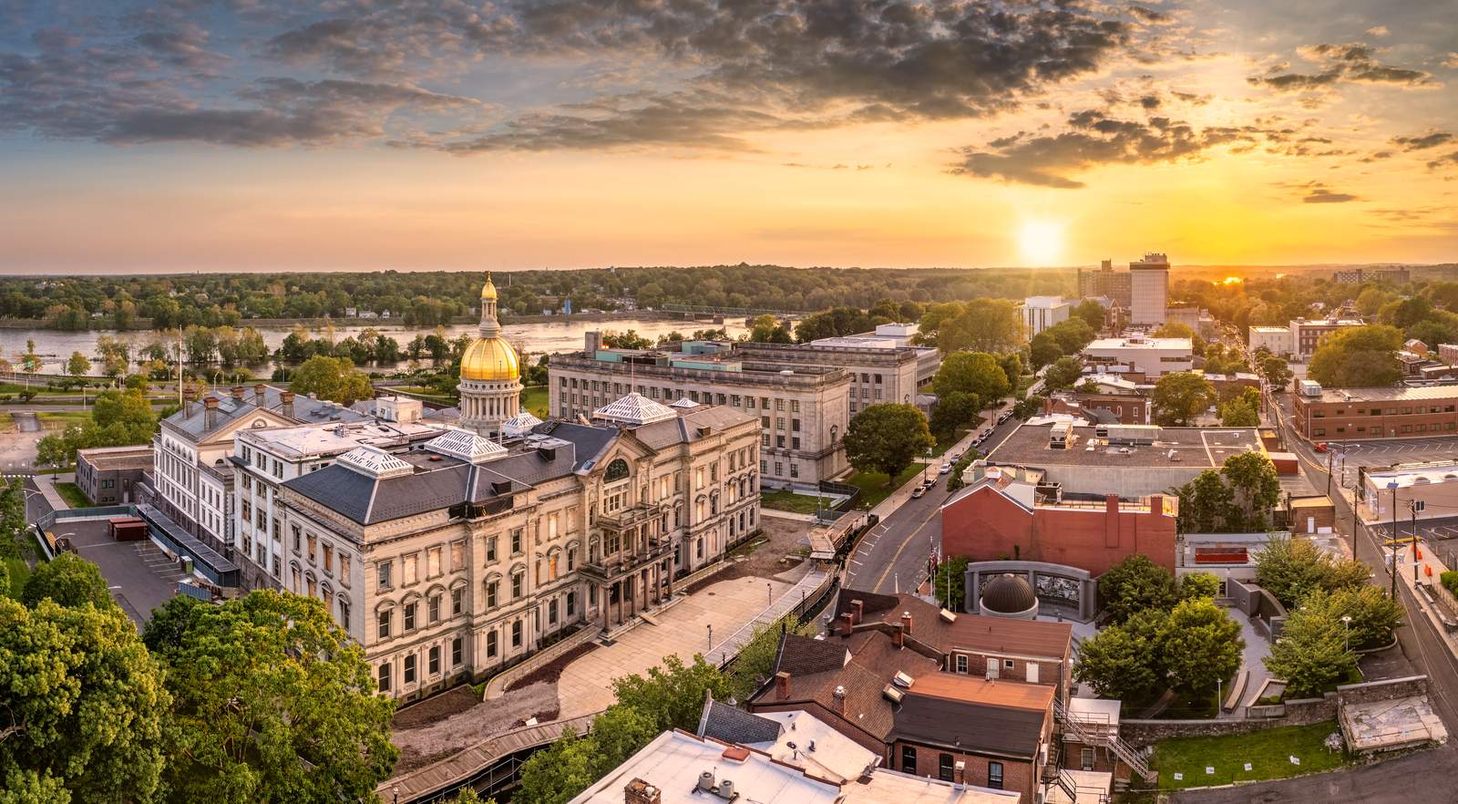 Aerial view of the State House and downtown Trenton, NJ — Homeland Public Adjusters serves Trenton property owners