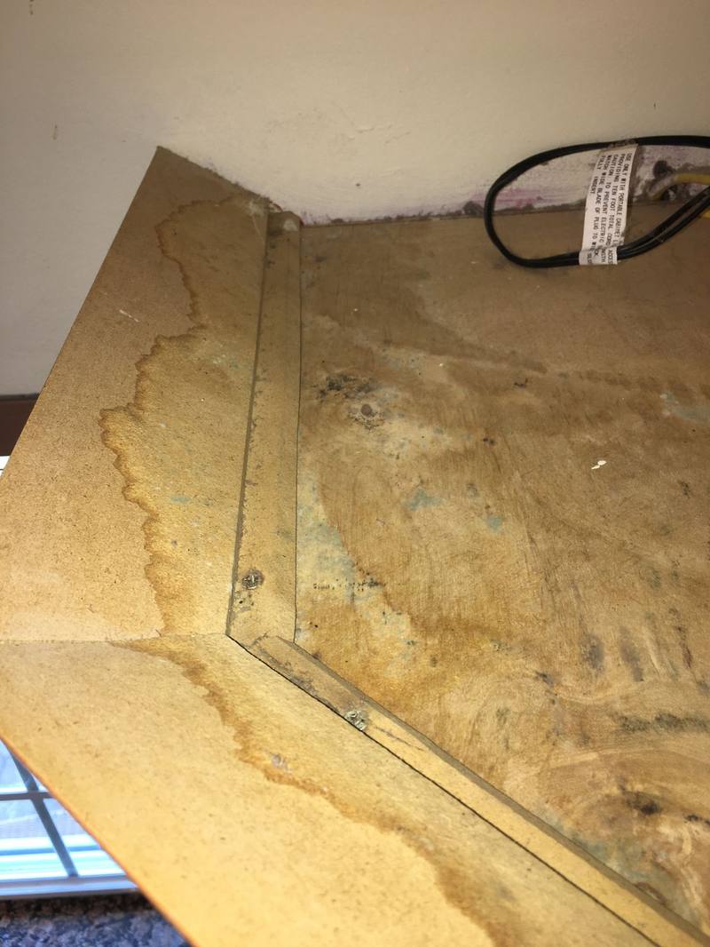 Water staining on the underside of upper kitchen cabinets