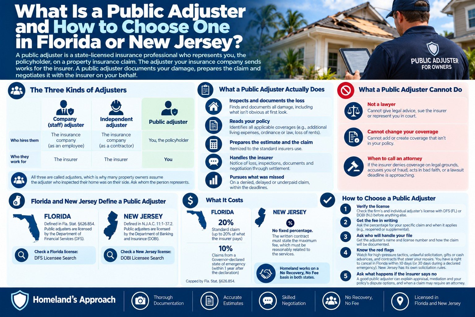 Infographic: what a public adjuster is and how to choose one in Florida or New Jersey