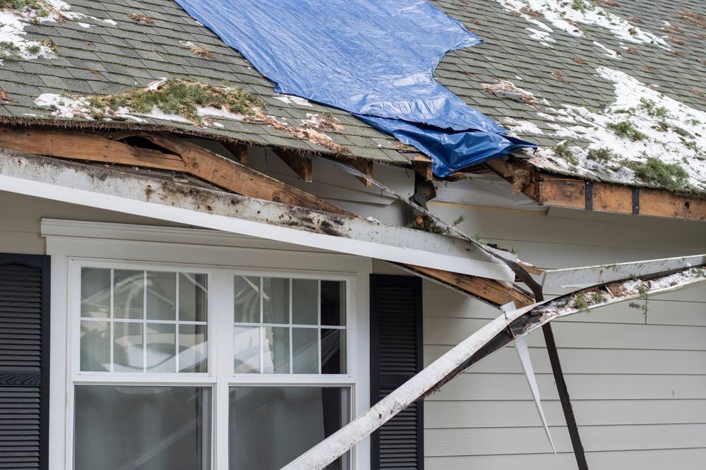 Sagging roof structure from heavy snow load in New Jersey